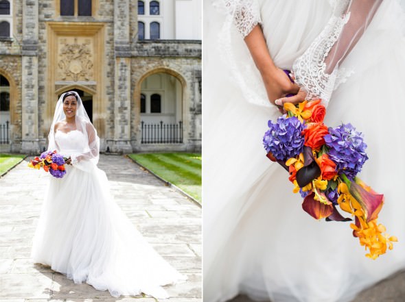 Bride with colourful bouquet
