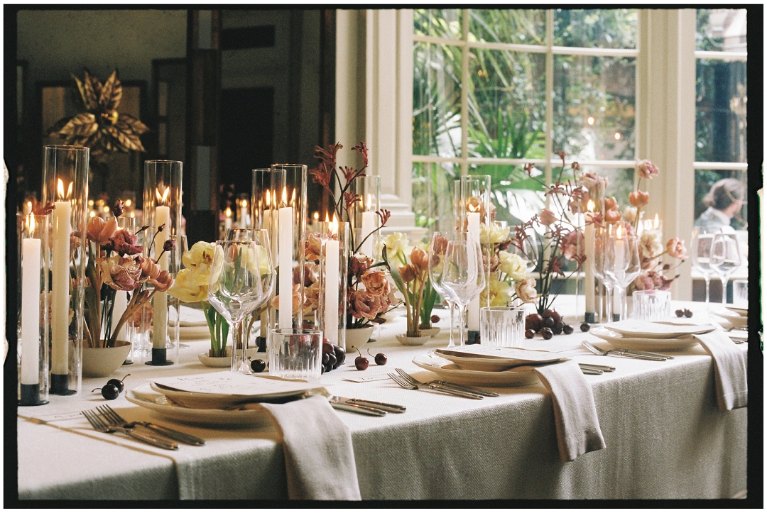 intimate wedding tablescape with tulips