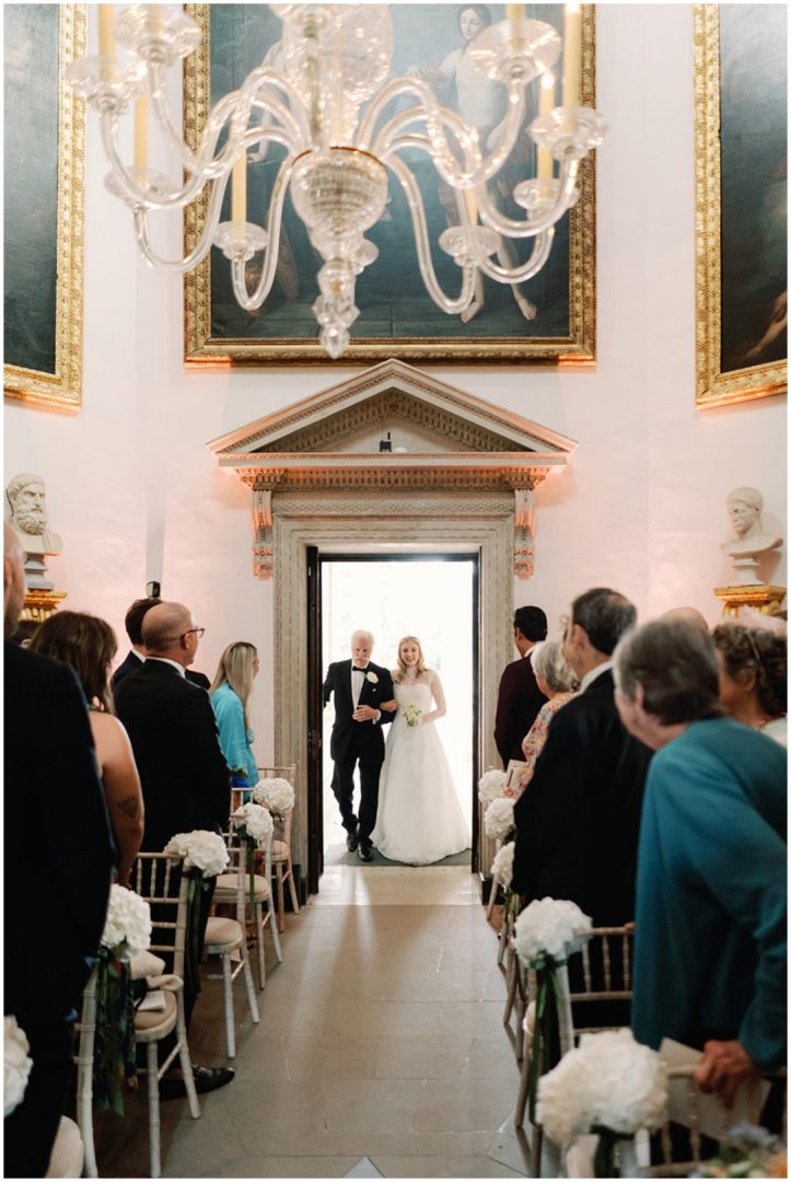 bride entering wedding ceremony with father for Chiswick House Wedding