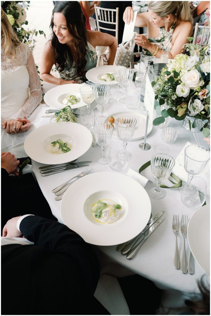 summery starter served to tables at Chiswick House Wedding