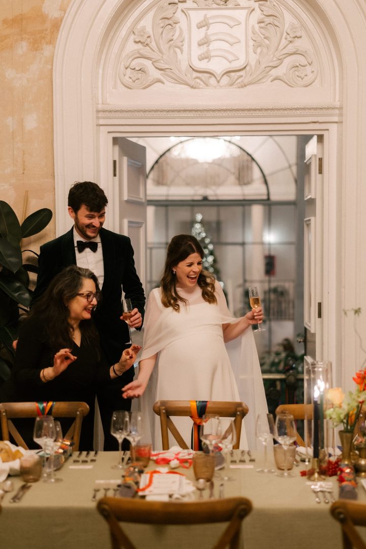 bride and groom seeing reception room at Old Sessions House wedding