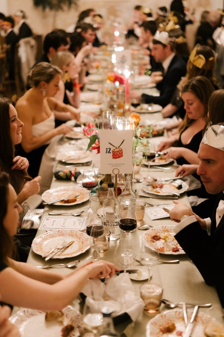 wedding guests at dining table at Old Sessions House wedding