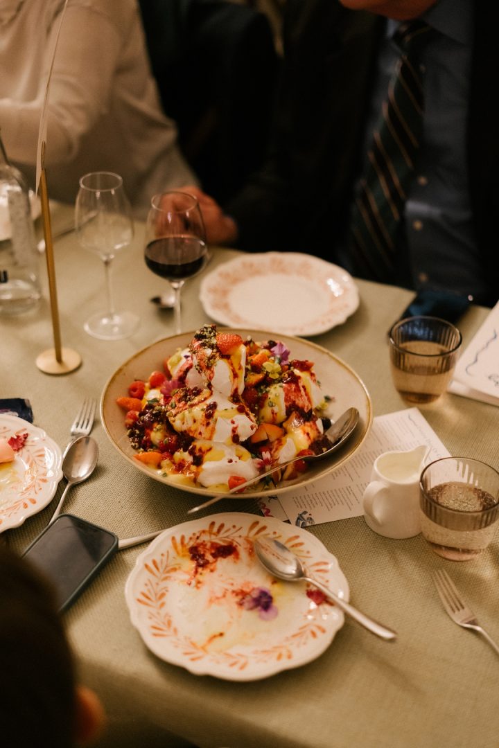 eton mess sharing dessert at Old Sessions House wedding